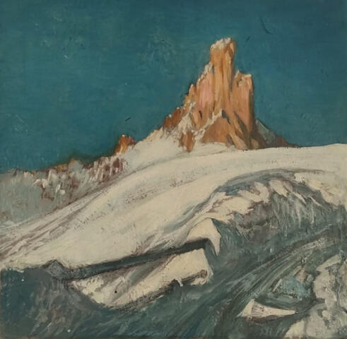 Cortina – Giau (Dolomites, 2025) Original painting by Stefan N. Popdimitrov Created in Venice A raw alpine landscape shaped by wind, silence, and time. The rising rock formation cuts through space with quiet strength, capturing the essence of the Dolomites